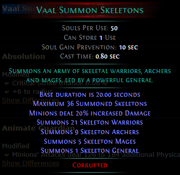 PoE Vaal Summon Skeletons 3.19
