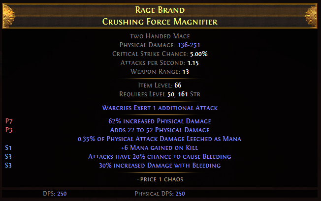Crushing Force Magnifier Two Handed Maces Experimented Base Types PoE