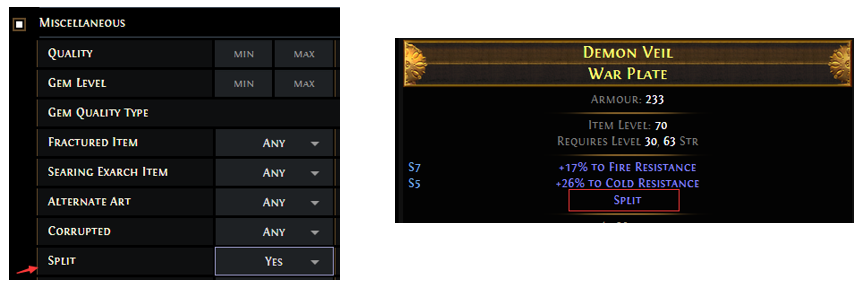 Search An item has been Split