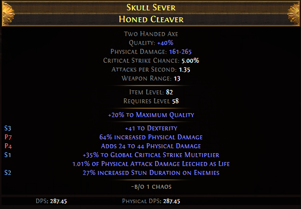 Honed Cleaver Two Handed Axes Experimented Base Types PoE