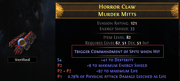 Trigger Commandment of Spite when Hit