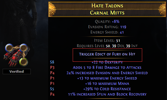 Trigger Edict of Fury on Hit