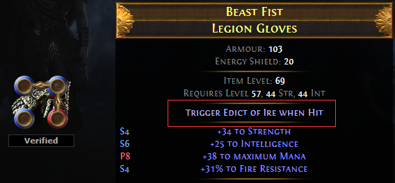 Trigger Edict of Ire when Hit