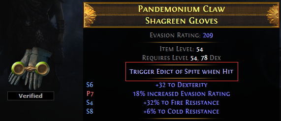 Trigger Edict of Spite when Hit