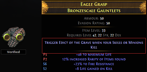 Trigger Edict of the Grave when your Skills or Minions Kill