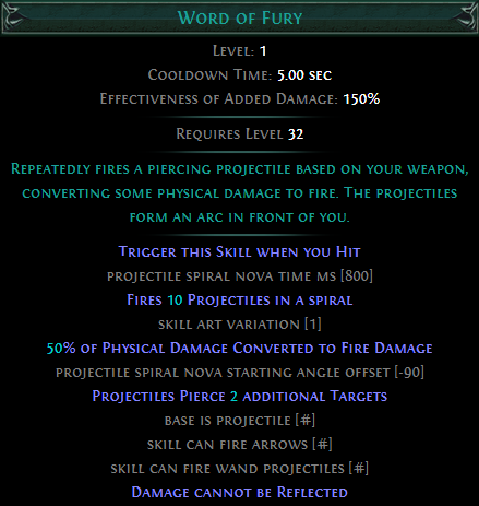 Trigger Word of Fury on Hit PoE