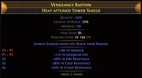 Vengeance Bastion Heat-attuned Tower Shield